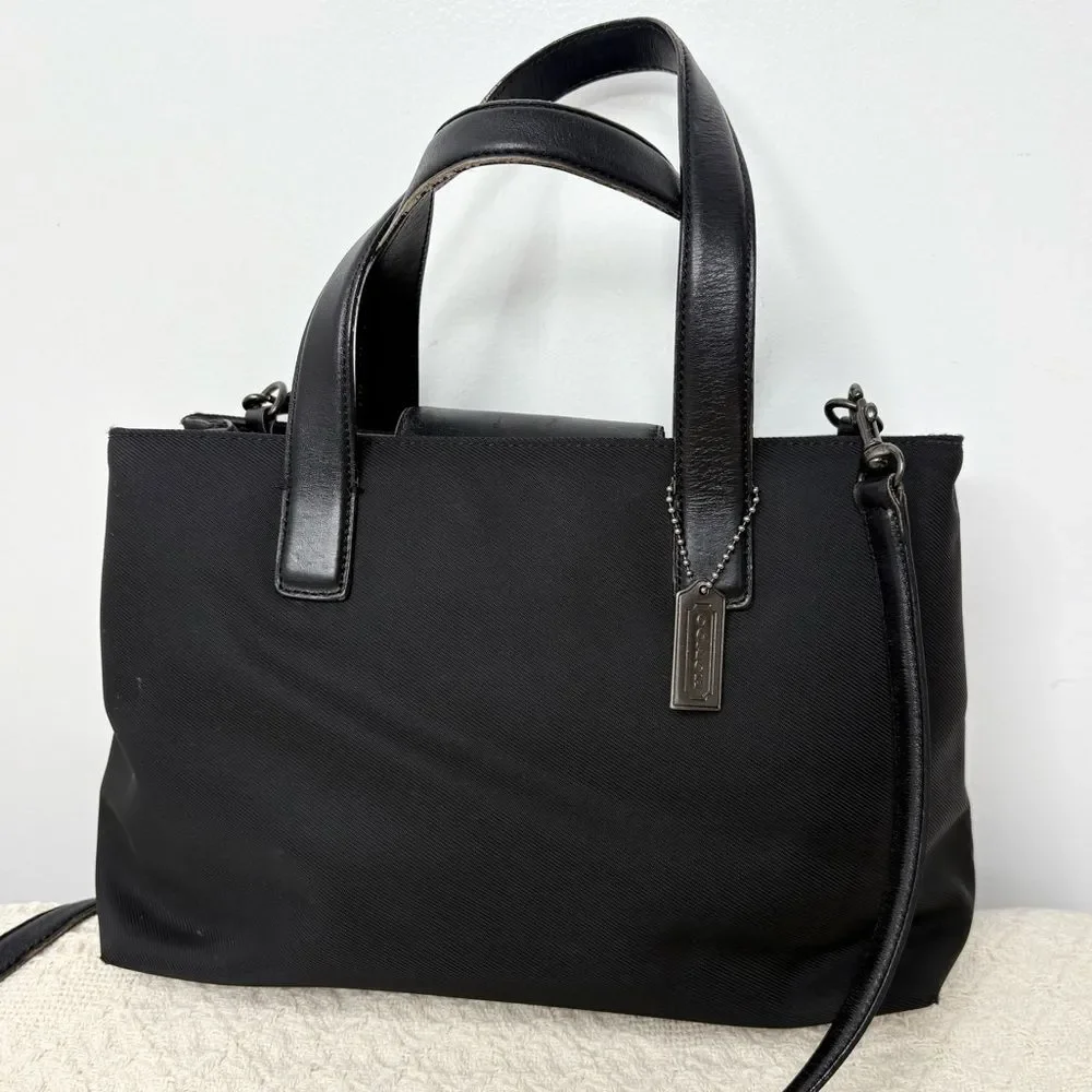 90s Vintage Coach Mercer Satchel 7400 Black Twill Leather Crossbody Tote Bag